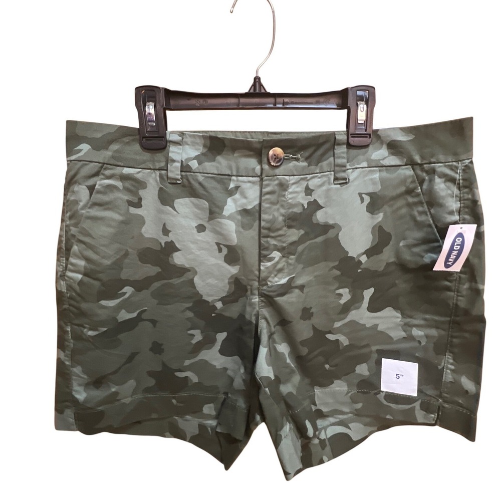 Old Navy Everyday Shorts Womens 10 Green Camo Mid-Rise 5 Inch Inseam New